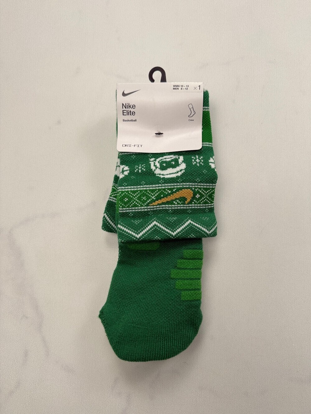 Nike Elite Socks Green Modern Classic Graphic - L Men 8 - 12 Women 10 - 13
